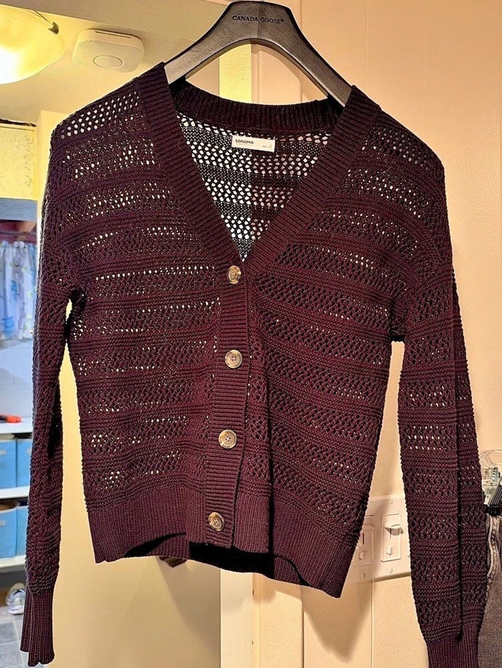 Sonoma Open Knit Button Front Cardigan in Purple Size Large